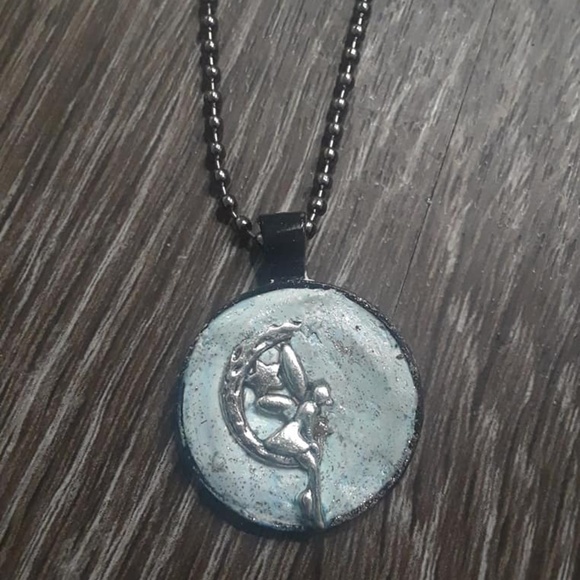Fairy moon necklace w/stainless steel ball chain - Picture 1 of 3